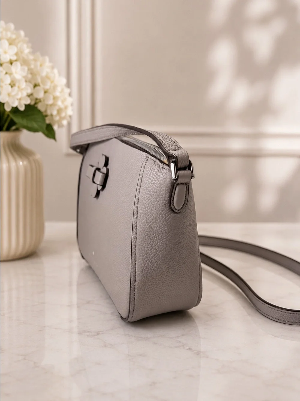 kate spade Pebbled Leather Crossbody Bag in Soft Taupe